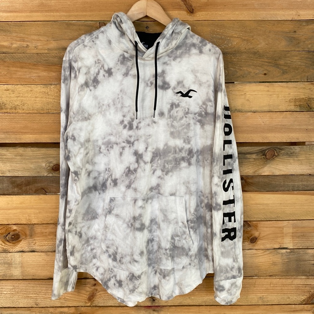 Hollister long sleeved white and gray hooded T-shirt size XL.